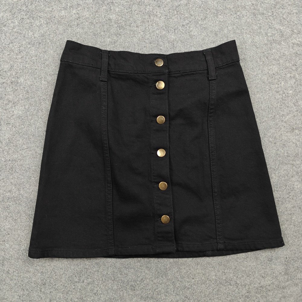 Reformation Skirt Womens 4 Black A-Line Short Denim Button Front Stretch